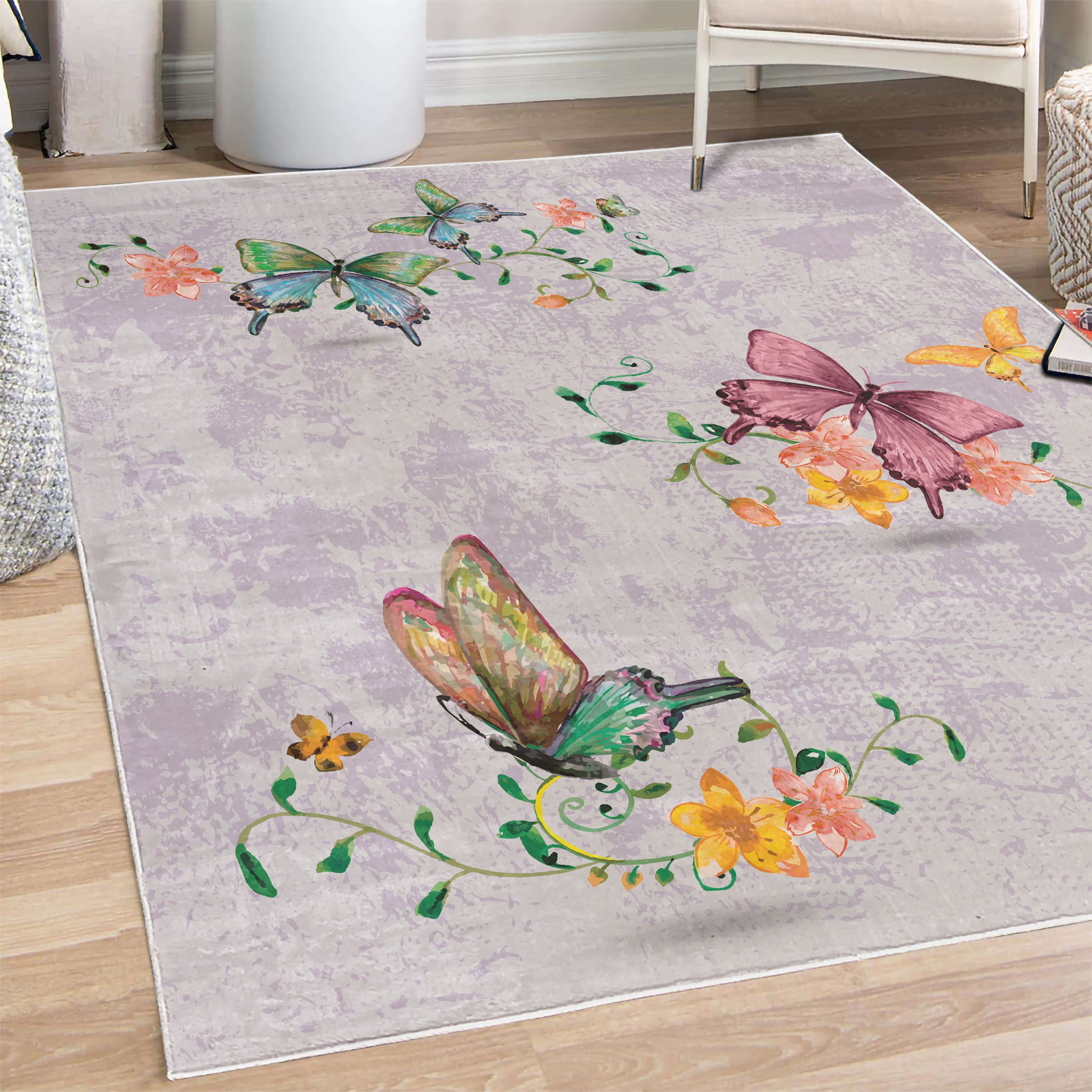 Moth Area Rug Butterfly Decorative Rug, Springtime Flying Moths on Vintage Style ...