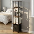 thumbnail image 3 of Furinno TURN-N-TUBE 5-Tier Square Open Frame Corner Shelf with Bin Amber Pine, 3 of 4