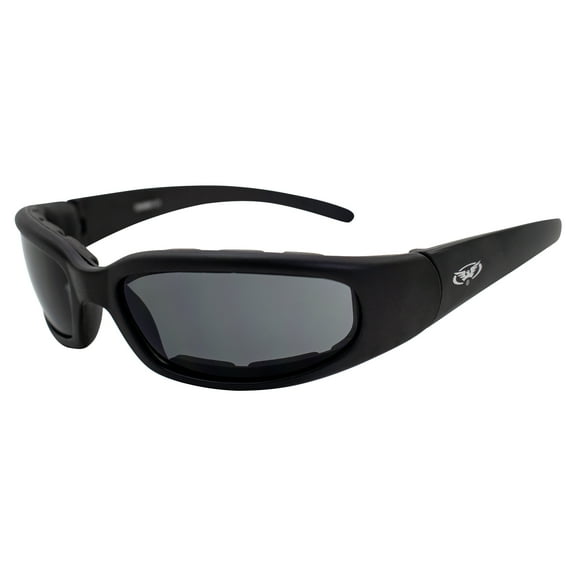 Chicago Foam Padded Smoked Lens Sunglasses - Motorcycle ATV Sports Eyewear Black Frame With Shatterproof Lenses