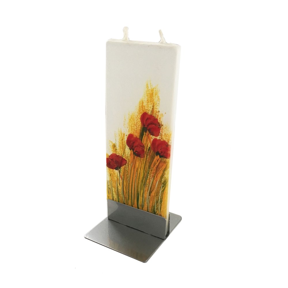Flatyz Handmade Twin Wick Unscented Thin Flat Candle Red Wild Flowers
