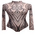 thumbnail image 1 of PENGXIANG Justaucorps Extensible à Imprimé Tribal pour Femmes, Transparent, Manches Longues en Maille Transparente, 1 of 3