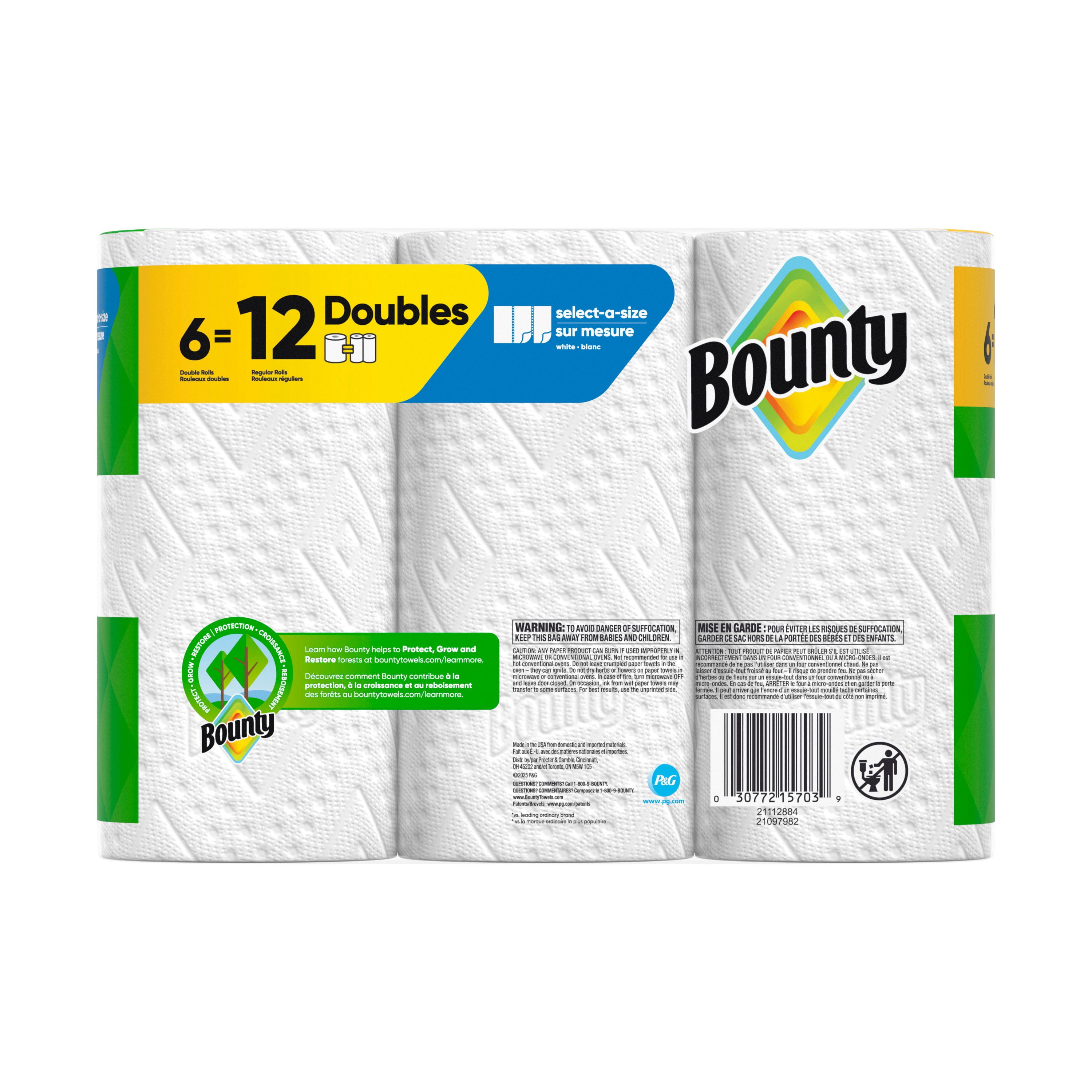 Essuie-tout Bounty Sur mesure, blanc, 6 rouleaux doubles par rouleau 6CT