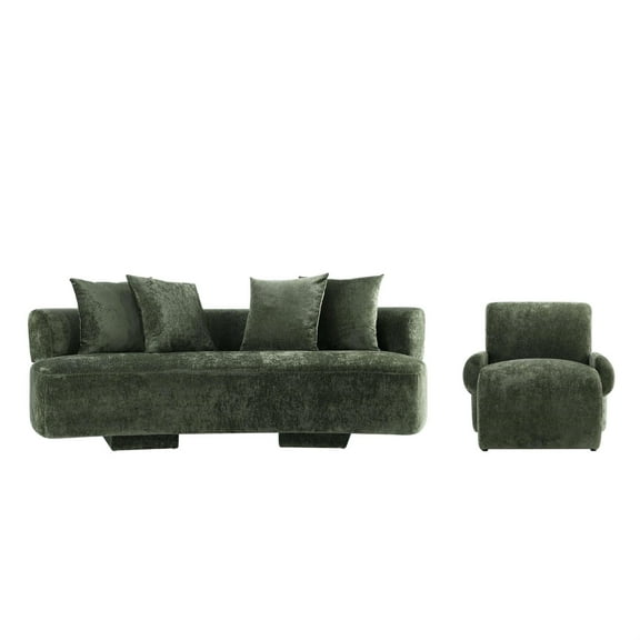 2-Piece Verandah 90.6" Sofa and Accent Chair with Solid Wood Frame - Olive Green