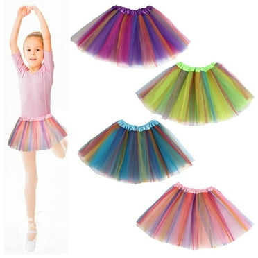 4Pcs Girls' Tutu Skirts, Princess Ballet Tutus, Rainbow Tutu Dresses for Age 3-8, 3-Layer Fluffy Tulle Dance Dresses
