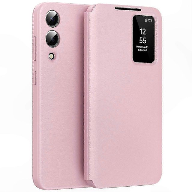 Leather Phone Case with Card Holder and Smart View Window for Galaxy S25 Edge
