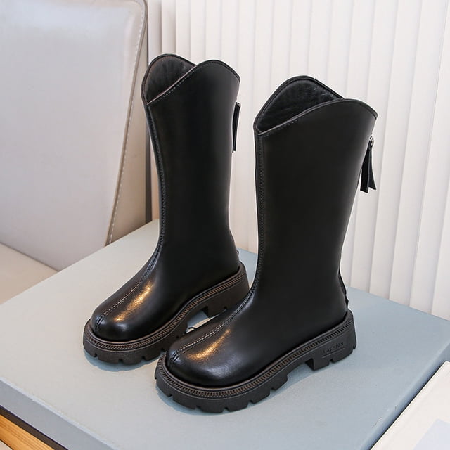 YUNAFFT Girls Martin Riding Boots High Shaft Zipper Solid Color Long Boots Fashionable Student Princess Style