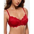 thumbnail image 3 of Wingslove Women’s Sexy Lace Bra Underwire Non Padded Full Coverage Unlined Plus Size Bralette,Lava Red 40C, 3 of 5