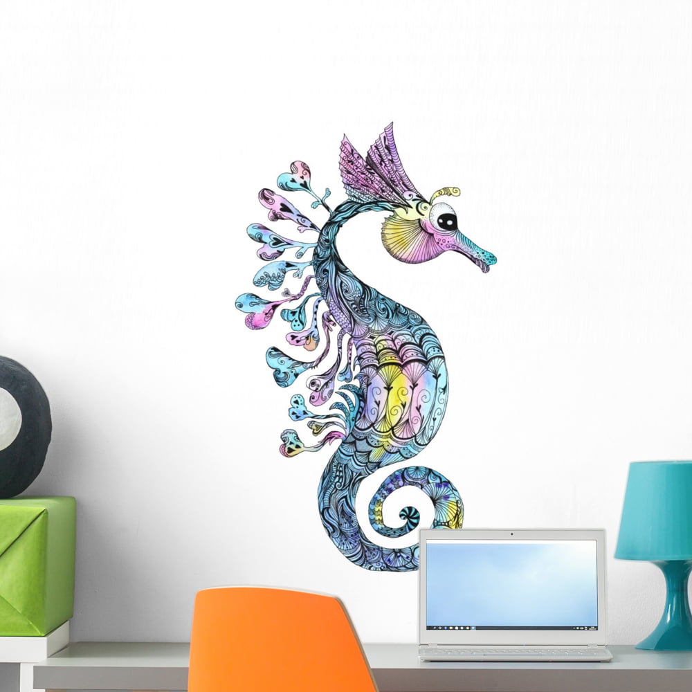Red Sea Horse decal 115 Handmade Transparent sticker from painted wall art 