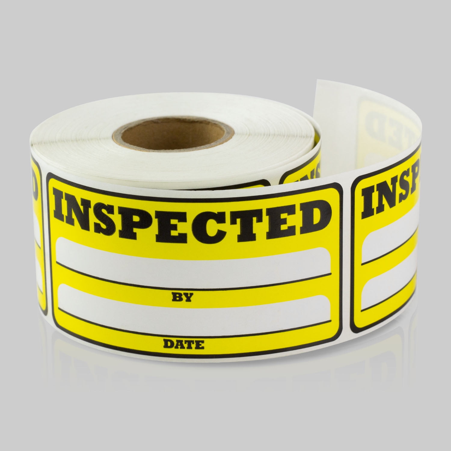Inspected Stickers (3 x 1.5 inch, 300 Stickers per Roll, Yellow 2 Rolls