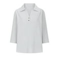 thumbnail image 4 of YHAJDS Womens 3/4 Sleeves Tops Solid Color Casual Loose Lapel Linen V Neck T Shirt Spring Summer Tee, 4 of 5