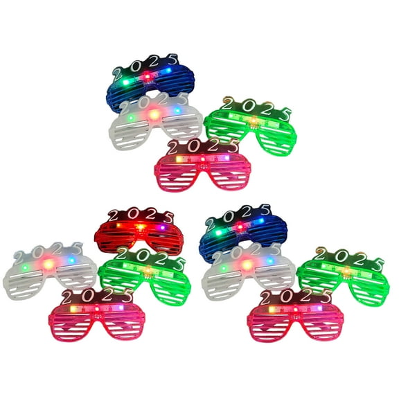New Year 2025 Glasses Flashing Glasses Light Up Eyewears Party Props Decoration Carnivals Photo Props Eyewears 12PCS