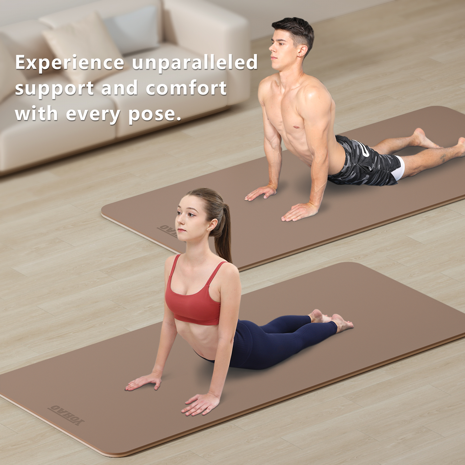 YOHAO Yoga Mat Wide 32",Non Slip,Eco-friendly,Durable Non-Toxic for Gym Exercise,Pilates and Full-Body Workout(Brown+Apricot)