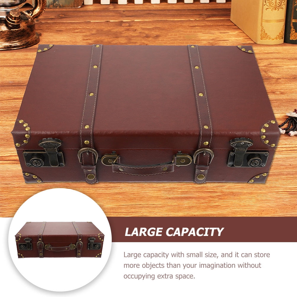 BESTOYARD Vintage Style Suitcase Storage Box Brown Density Board for Photos Souvenirs