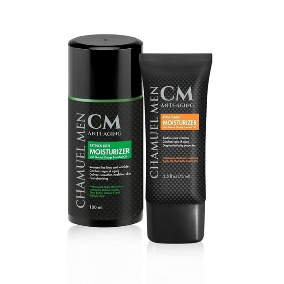 Chamuel Men 2-Piece Day and Night Skin Care Set Anti Aging Aftershave Lotion and Retinol-Rich Moisturizer