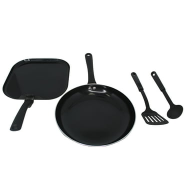 IMUSA Nonstick Ceramic Cookware Set 4-Pieces, 10" and 10.5" Inches, with Stay-Cool Handles, Aluminum, Black