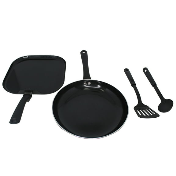 IMUSA Nonstick Ceramic Cookware Set 4-Pieces, 10" and 10.5" Inches, with Stay-Cool Handles, Aluminum, Black