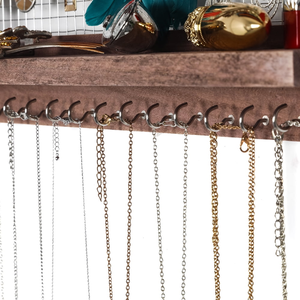 Kepooman Wall Mounted Paulownia Wood Jewelry Holder with Removable Bracelet Rod, Rustic Jewelry Organizer Jewelry Stand for Earrings Necklaces, Brown Kepooman Wall Mounted Paulownia Wood Jewelry Holder with Removable Bracelet Rod, Rustic Jewelry Organizer Jewelry Stand for Earrings Necklaces, Brown