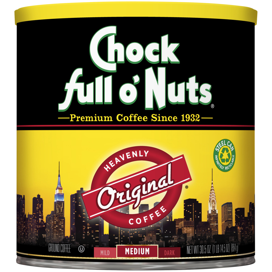 Chock Full o'Nuts Heavenly Coffee Original Medium Roast Ground Coffee Can 30.5 oz