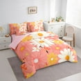 thumbnail image 3 of Feelyou Orange Groovy Floral Bedding Comforter Set 7pcs for Kids, Kawaii Plant Botanical Queen Bedding Sets, Cute Cartoon Daisy Reversible Queen Sheet Sets, Ultra Soft Bedroom Decor, 3 of 8