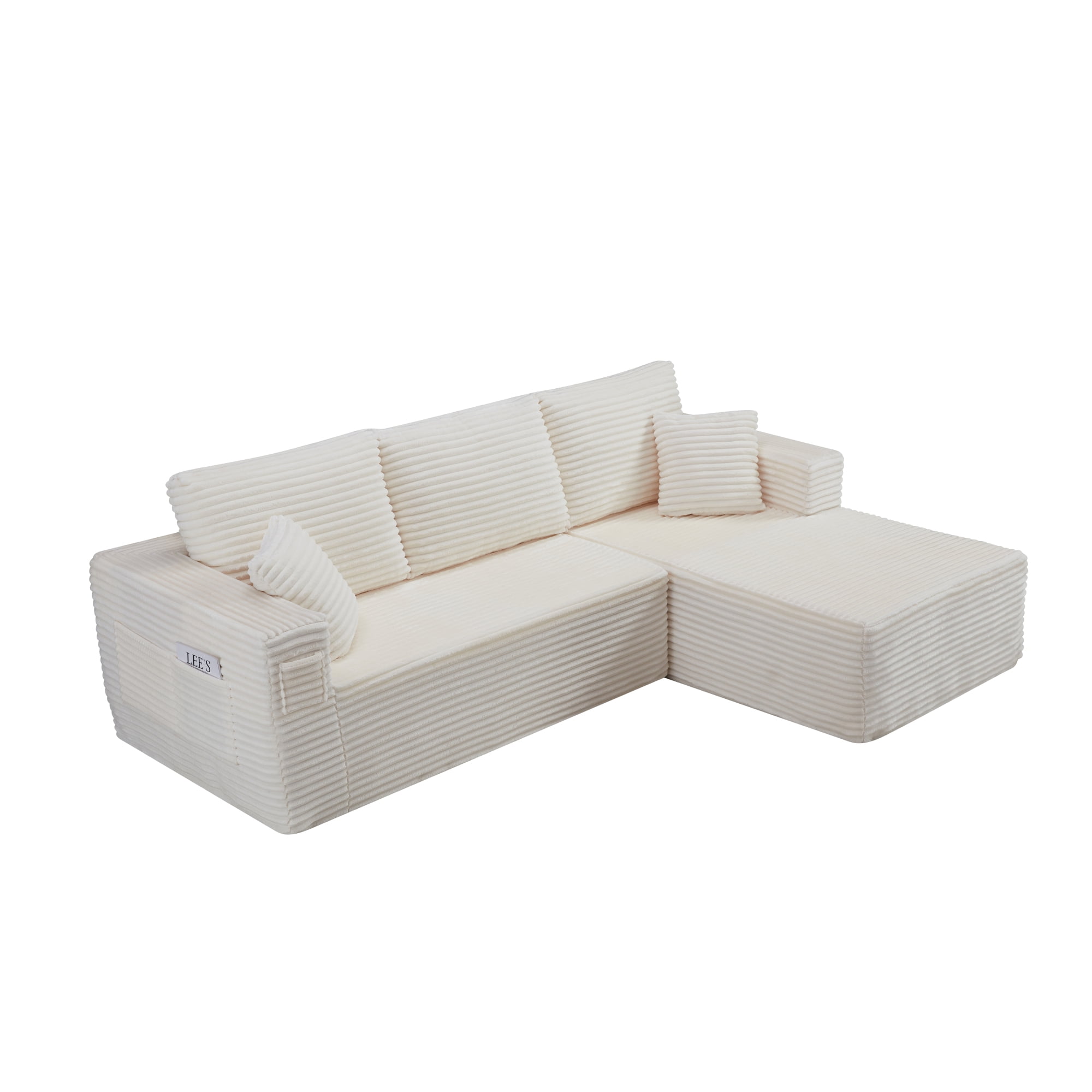 HOQBN 100.39" Cloud Sectional Couch with R-Shape Chaise,Modern Modular Sofa with Deep Seat,No Assembly Required,Compressed Packaging for Living Room Beige