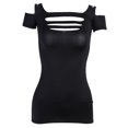 thumbnail image 4 of Camiseta elástica de vendaje caliente para mujer, Tops de noche de fiesta ajustados deshilachados, negro L Tmvgtek Para estrenar, 4 of 4