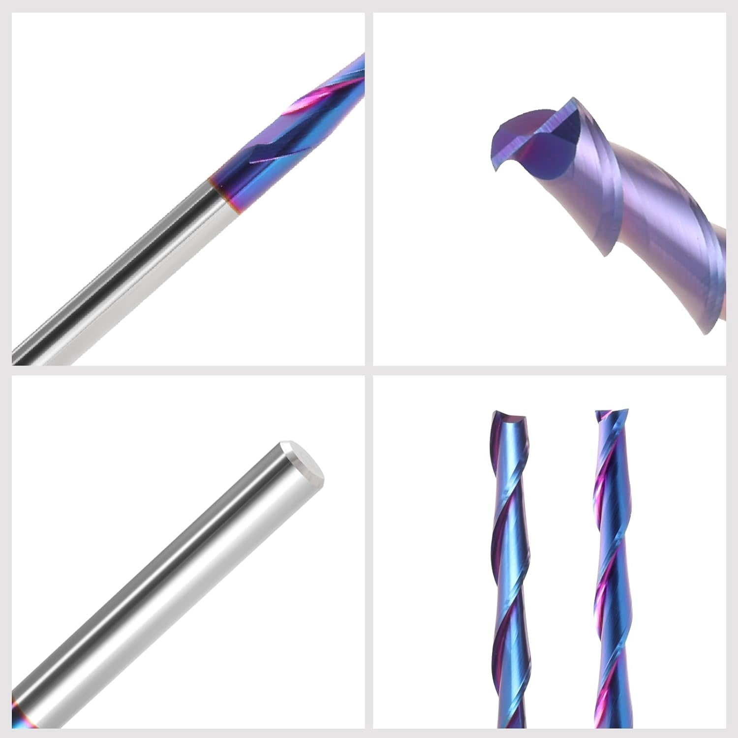 ABPETE Extra Long CNC Spiral Router Bits Up Cut 1/4 inch Shank, 2 inch Cutting Length，1/4 Carbide End Mill, 4 Inch Total Length Nano Blue Coated Spiral CNC Router Bit for Wood Carving