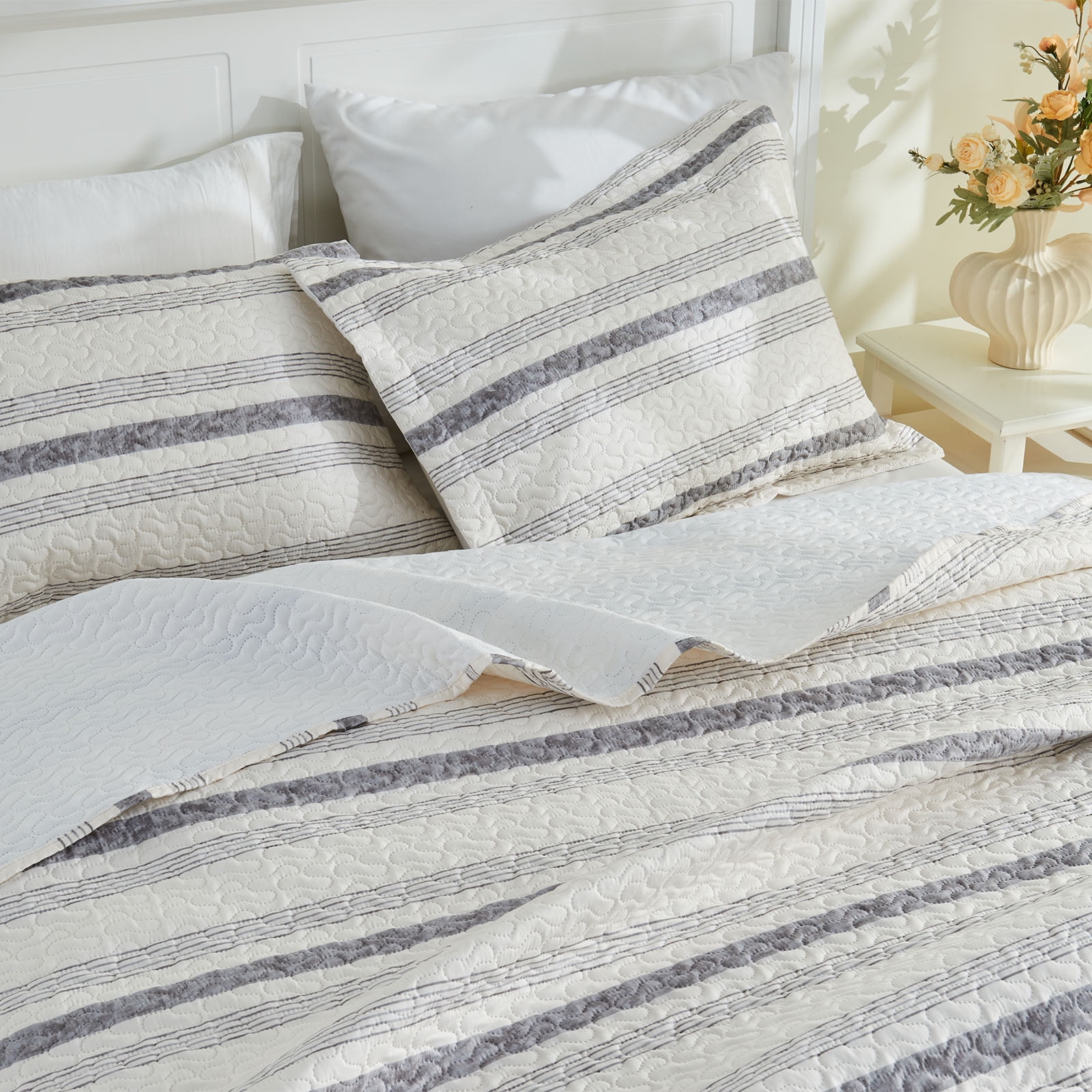 Gogreen Luxury Printed Quilt Set Queen Size, Lightweight Comforter Set, Oversized Bedspread Coverlet Quilted Bedding Set, with 2 Matching Pillowcases, for All Season