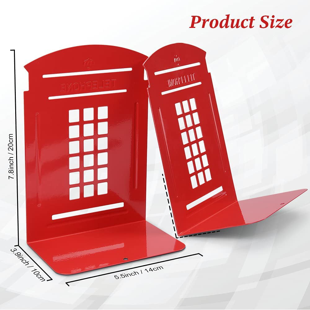 A Pair Of Red British Style London Telephone Booth Nonskid Metal Bookends For Kids Childrens Bedroom Library School Office Desk Study Gift 