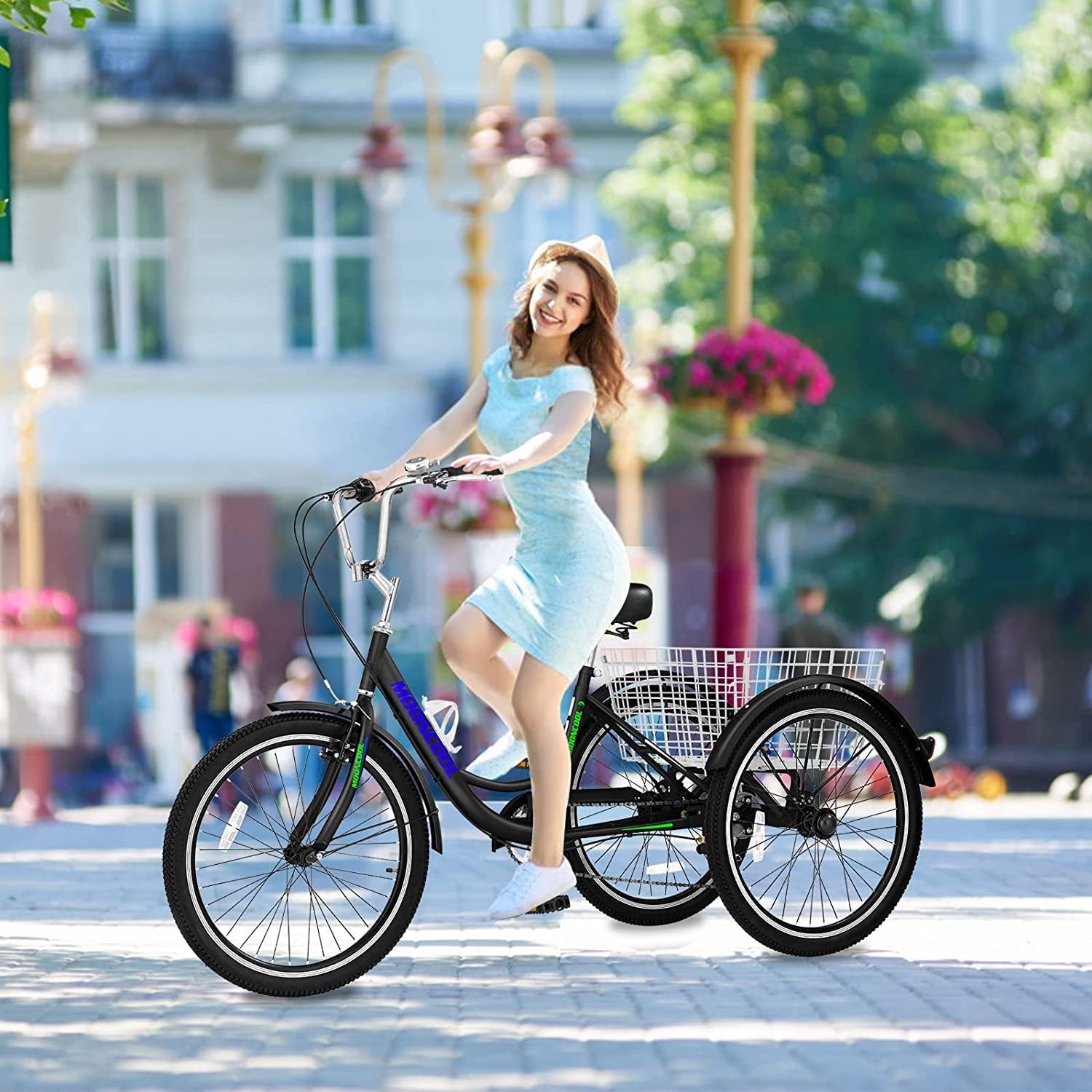 MOONCOOL Adult Tricycle 7 Speed, Three Wheel Bikes for Seniors, Adults, Teenagers, 20/24/26-Inch Wheels, Cargo Basket, Multiple Colors