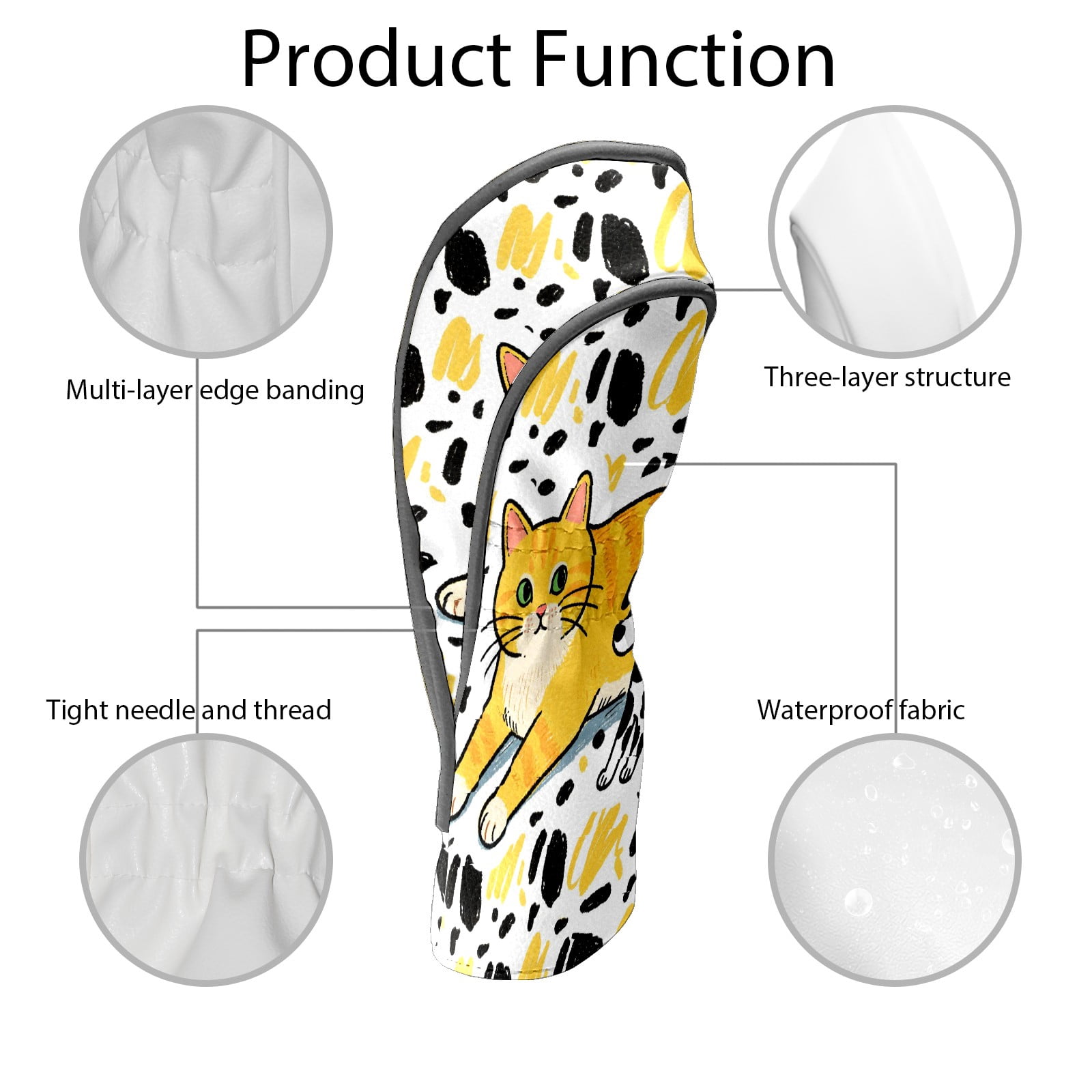 Golf Club Covers, Yellow Pets Premium PU Leather Driver Hybrid Putter Head Covers with Velvet Lining, Waterproof Golf Gifts for Men Women