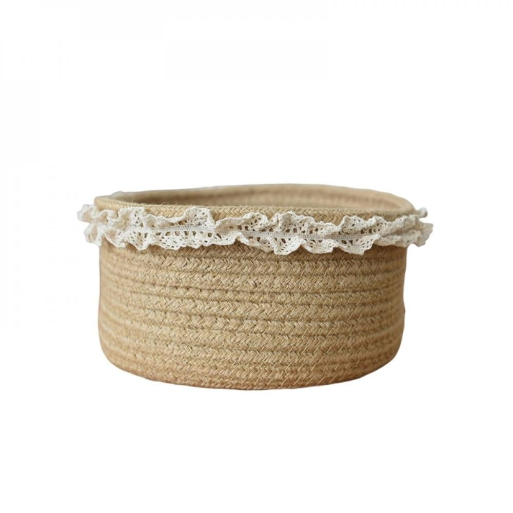 Hazel Tech Cotton And Flax Rope Basket Storage Basket Lace Round Snack