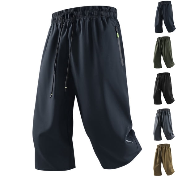 HAJWOH Men's Athletic Shorts with Zipper Pockets Lightweight Casual Capri Pants for Running Workouts & Outdoor Activities