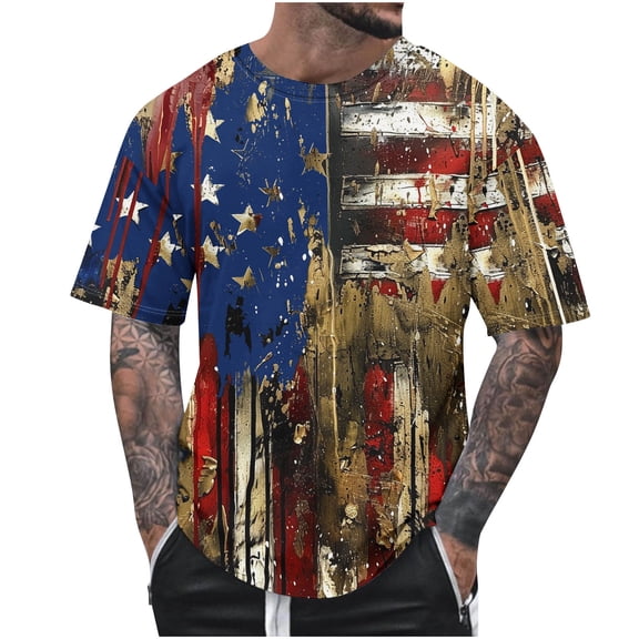 Guluxicc Mens' 4th of July T-Shirt Summer V Neck Short Sleeve Tops