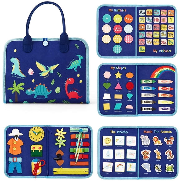 Felt busy board dressing board educational toy children felt learning board blue dinosaur; 23*28cm