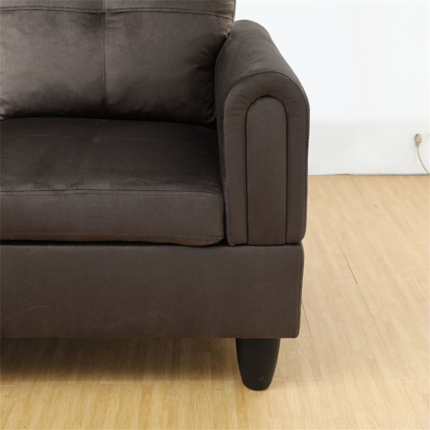 Hommoo Flannel Living Room Furniture Set, L Shaped Couch  Sectional Sofa, 4-Seat Couches and Sofa for Home, Apartment, Dorm, Dark Brown(No Ottoman)
