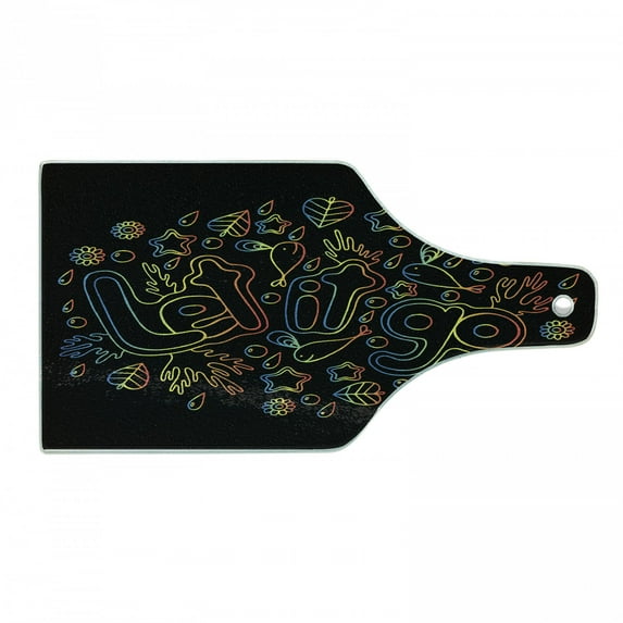 Let It Go Cutting Board, Outline Design in Color Transitions Artwork on Dark Backdrop, Decorative Tempered Glass Cutting and Serving Board, in 3 Sizes, by Ambesonne