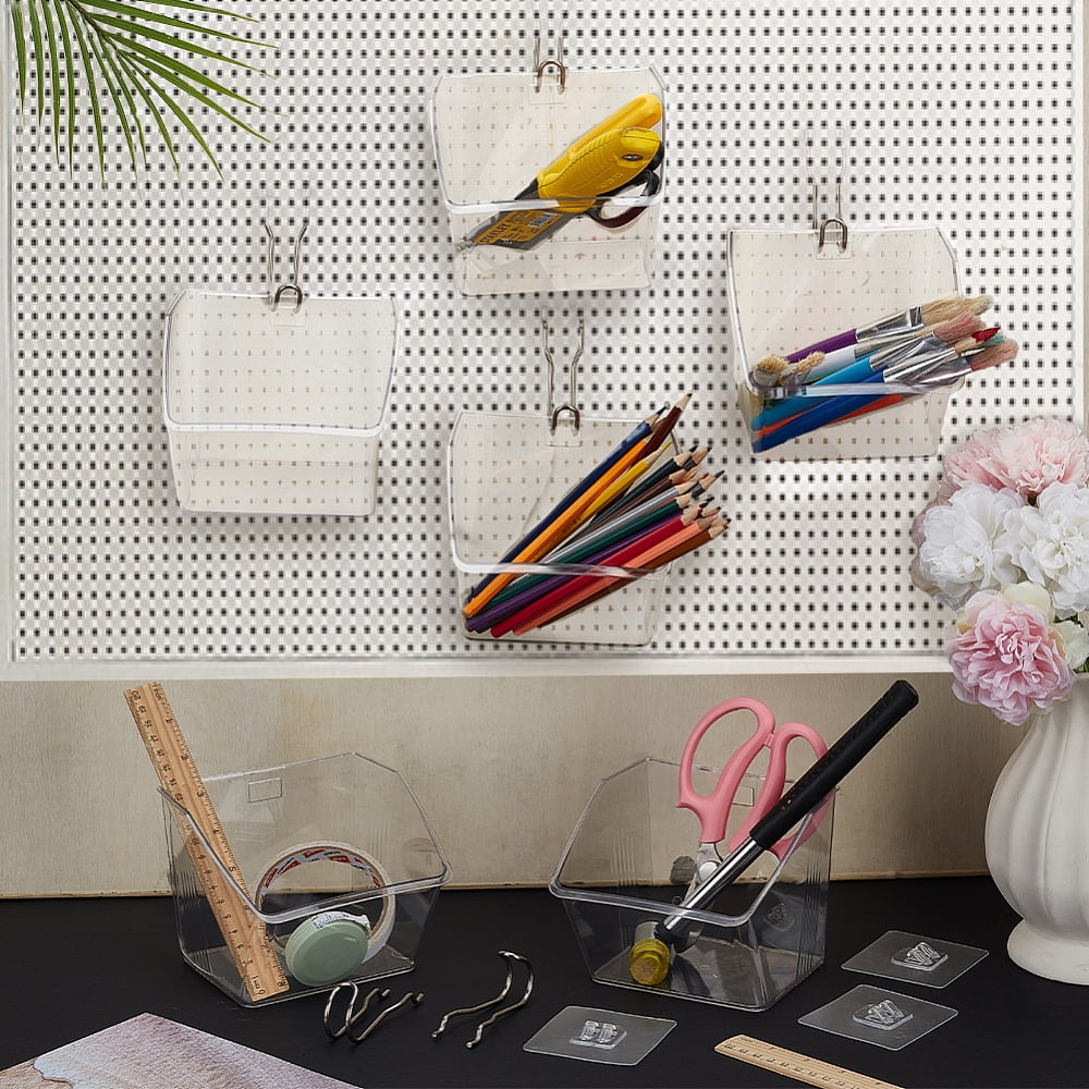 1 Set Pegboard Hooks Kits with 201 Stainless Steel Hook Hangers & Plastic Storage Box Stainless Steel Color 140x136.5x115mmDIY