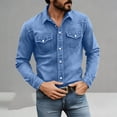 thumbnail image 2 of JTSRKL Men's Vintage Cotton Denim Style Shirts Long Sleeve Button Down Cowboy Tops Soft Breathable Casual Work Tees with Chest Pockets Blue L, 2 of 8