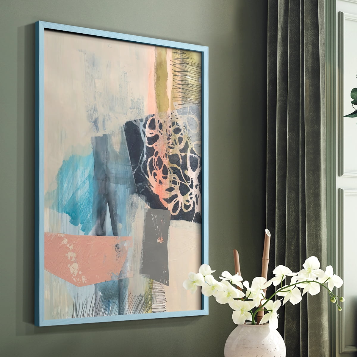 Reductive I in Blue Solid Wood 11 x 14 Framed Print