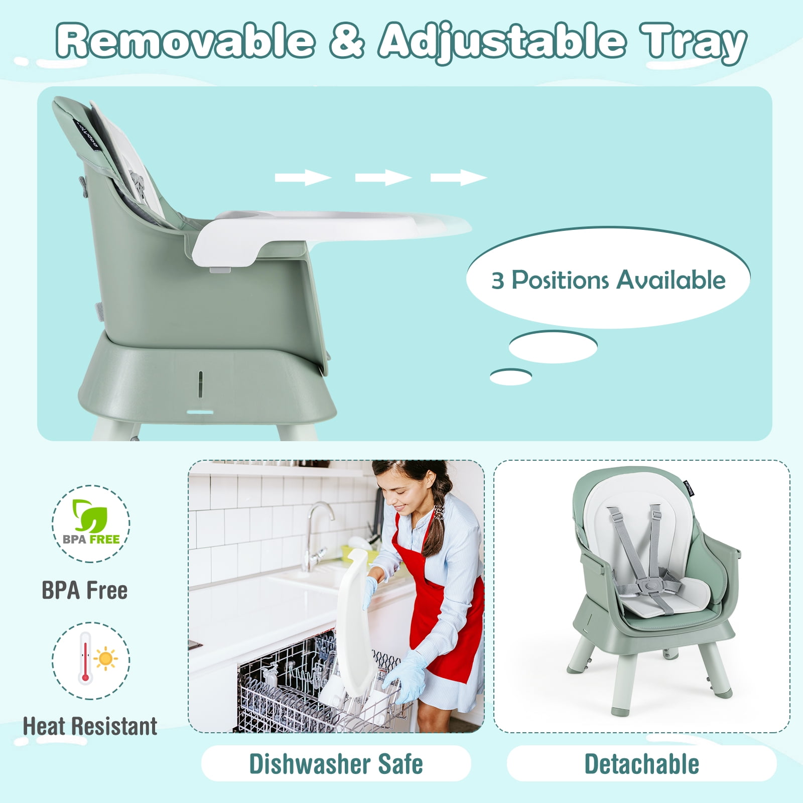 Infans 8-in-1 Baby High Chair w/ Double-layer Cushions Multifunctional Toddler Black