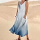 thumbnail image 2 of Vestido informal largo de verano con cuello redondo y rayas degradadas para mujer, 2 of 6