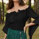thumbnail image 4 of Neewe Womens Classic Plain Renaissance Peasant Blouse Off Shoulder Long Sleeve Trumpet Sleeve Tops, 4 of 5