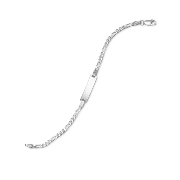 Identification ID Bracelet with Figaro Chain Sterling Silver Small Size