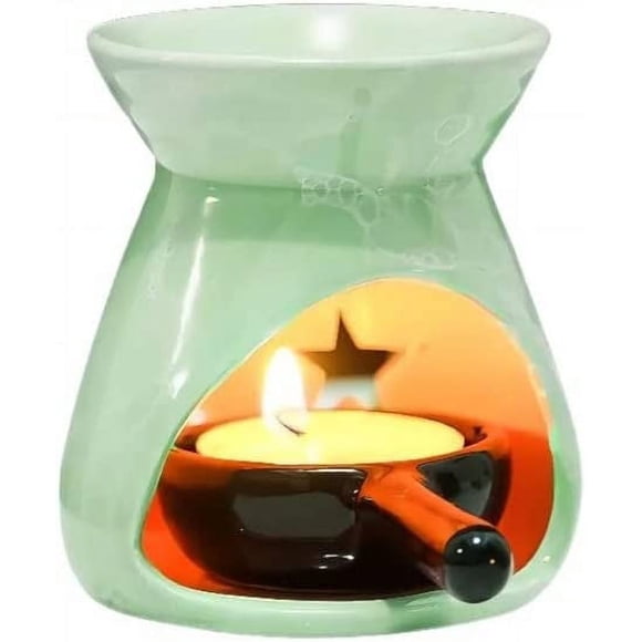 Warmself Brûleur d'Huile Essentielle en Céramique Verte Porte-Bougie Chauffe-Plat Diffuseur d'Arôme Décoratif
