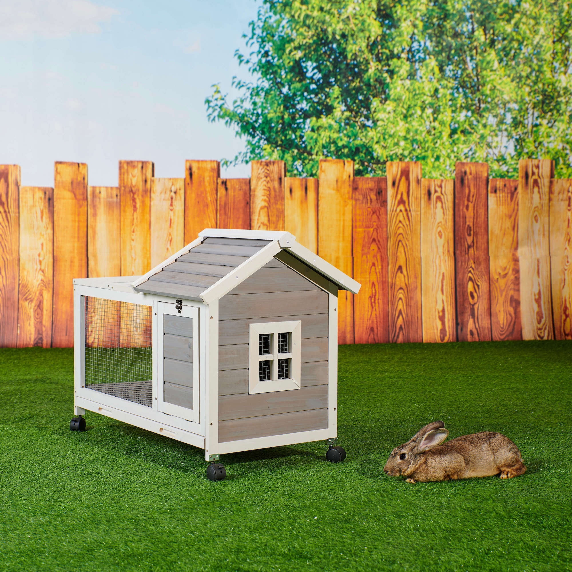 Kepooman 40.7" Wooden Rabbit Hutch, Indoor Bunny Cage with Pull Out Tray, 4 Casters Include, Gray Kepooman 40.7" Wooden Rabbit Hutch, Indoor Bunny Cage with Pull Out Tray, 4 Casters Include, Gray