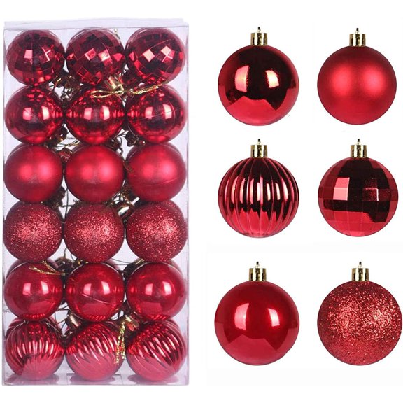NOGIS Christmas Balls Ornaments for Xmas Tree, 36ct Plastic Shatterproof Baubles Colored and Glitter Christmas Party Decoration 1.6inch Set (Red)
