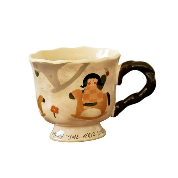 Taza de café de cerámica, taza de leche con asa, utensilios para beber, taza de café de porcelana feliz troyano