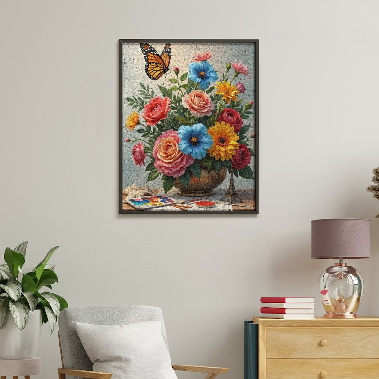 Paint By Numbers Kit for Adults Beginner - Colorful Floral Art Painting Butterfly DIY Canvas Painting Kits for Adults, Frameless Paint By Number for Adults for Home Wall Decor 16x20 Inch