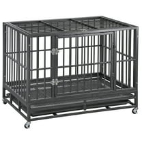 SuperDeal Heavy Duty Pet Dog Cage Strong Metal Crate Kennel Playpen with Wheels and Tray