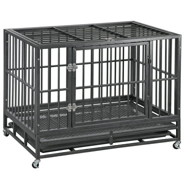 ZENSTYLE Heavy Duty Pet Dog Cage Strong Metal Crate Kennel Playpen with Wheels and Tray Black